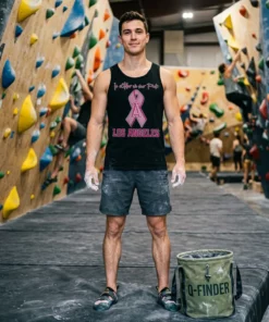 los angeles angels in october we wear pink breast can black tanktop bouldering gym