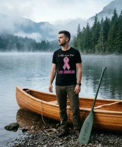 los angeles angels in october we wear pink breast can black tshirt canoe shoreline