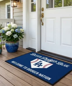 los angeles dodgers bleed dodger blue baseball home plate doormat mockup 2