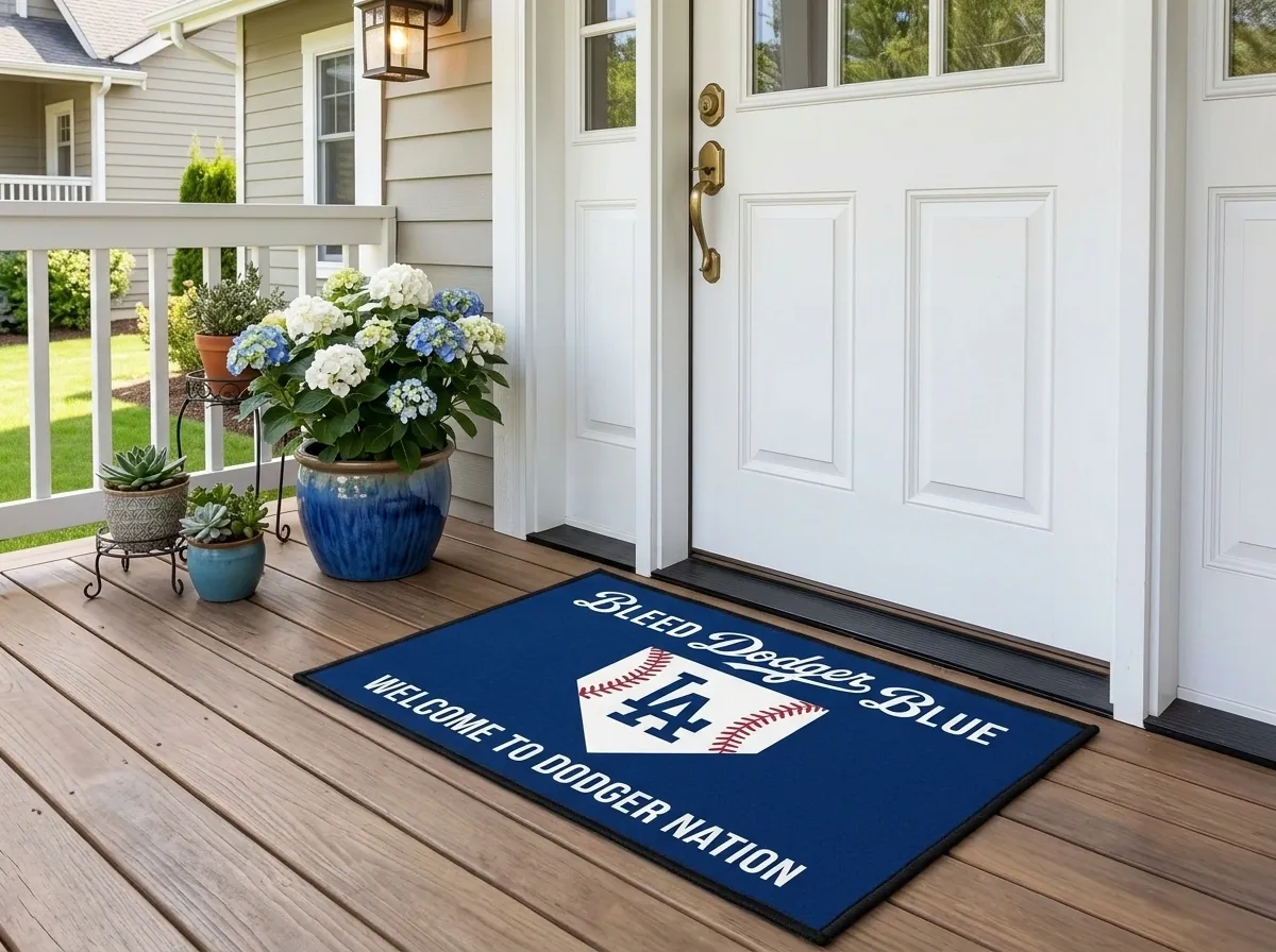 los angeles dodgers bleed dodger blue baseball home plate doormat mockup 2 los angeles dodgers bleed dodger blue baseball home plate doormat mockup 2