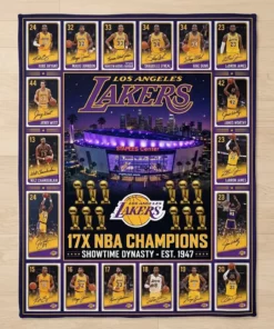Los Angeles Lakers 17x NBA Champions Crypto Com Arena Legends Facsimile Signatures Fleece Throw Blanket - Close-up Graphic Detail Mockup