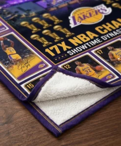 Los Angeles Lakers 17x NBA Champions Crypto Com Arena Legends Facsimile Signatures Fleece Throw Blanket - Lifestyle Model Mockup