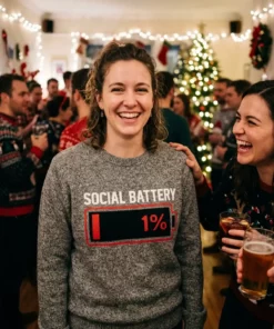 low social battery 1 percent introvert holiday party christmas sweater
