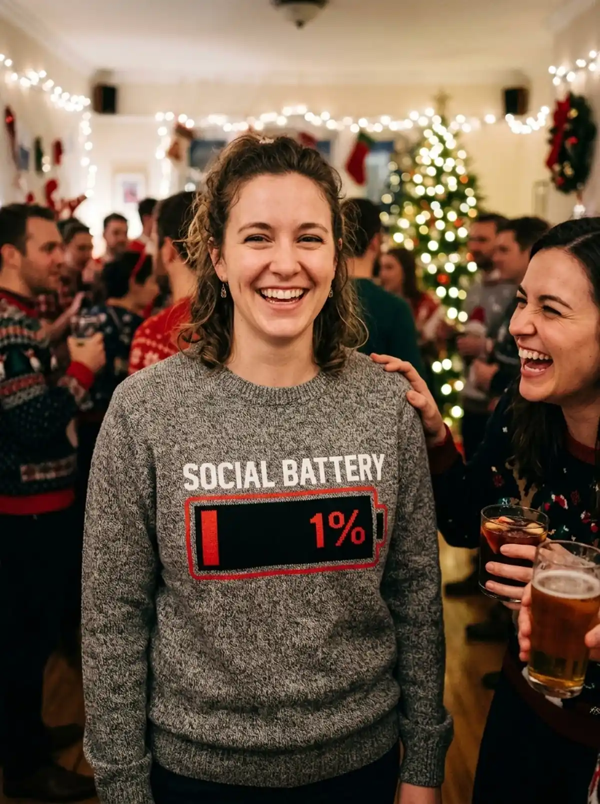 Low Social Battery 1 Percent Introvert Holiday Party Christmas Sweater - Design Preview