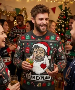 mall santa fake beard wardrobe malfunction ugly christmas sweater 2