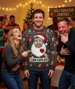 mall santa fake beard wardrobe malfunction ugly christmas sweater 3