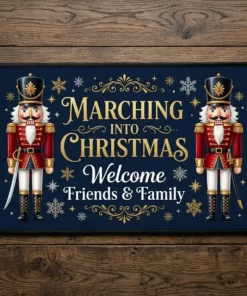 Marching Nutcracker Soldiers Holiday Entryway Guard Christmas Doormat - Close-up Graphic Detail Mockup