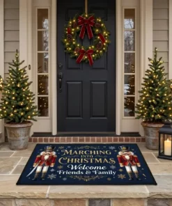 Marching Nutcracker Soldiers Holiday Entryway Guard Christmas Doormat - Front View Main Mockup