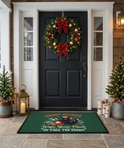 Merry Catmas Black Cat Knocking Christmas Tree Ornament Doormat - Front View Main Mockup