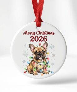 merry christmas 2026 frenchie puppy ceramic ornament festive pet holiday keepsake 1