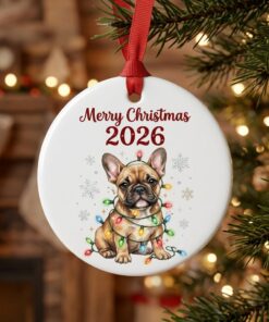 merry christmas 2026 frenchie puppy ceramic ornament festive pet holiday keepsake 2