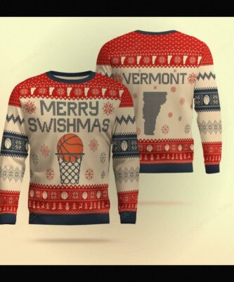 merry swishmas vermont basketball ugly christmas sweater 1
