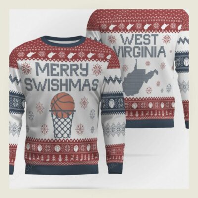 merry swishmas west virginia basketball ugly christmas sweater 1