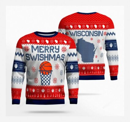 merry swishmas wisconsin basketball ugly christmas sweater 1