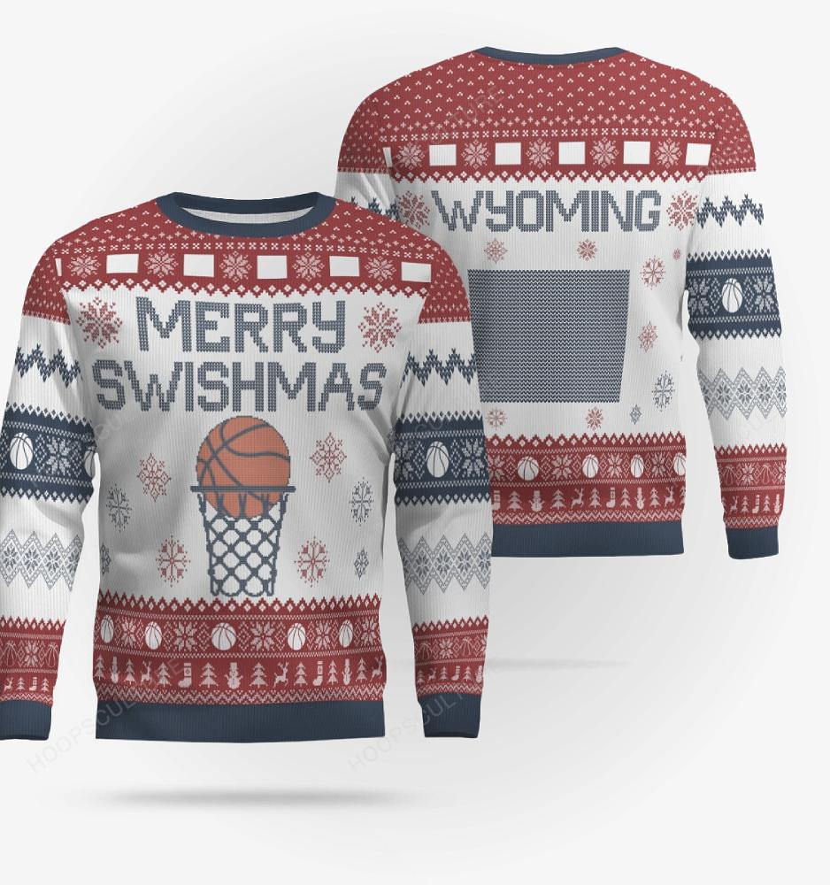 Merry Swishmas Wyoming Basketball Ugly Christmas Sweater - Design Preview