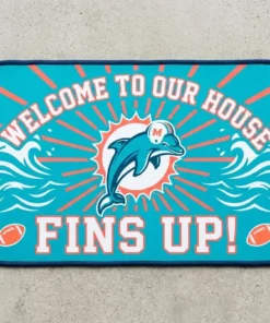 miami dolphins fins up aqua orange sunburst doormat