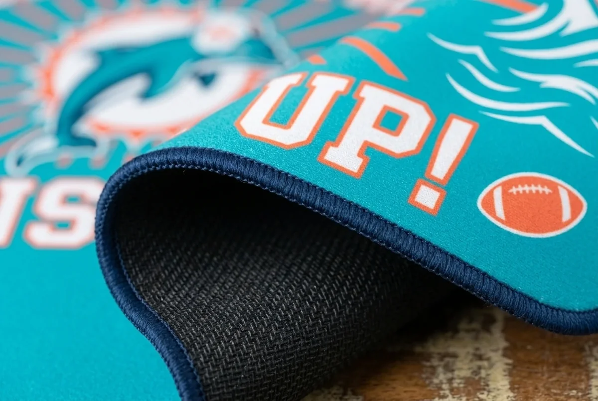 Miami Dolphins Fins Up Aqua Orange Sunburst Doormat - Design Preview