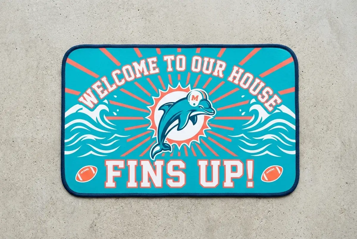 miami dolphins fins up aqua orange sunburst doormat miami dolphins fins up aqua orange sunburst doormat