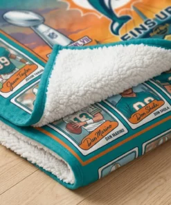 Miami Dolphins Hard Rock Stadium 1972 Undefeated Legends Facsimile Signatures Fleece Throw Blanket - Lifestyle Model Mockup