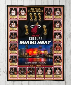 Miami Heat 3x NBA Champions Kaseya Center Legends Facsimile Signatures Fleece Throw Blanket - Close-up Graphic Detail Mockup