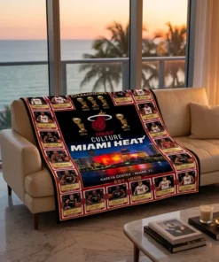 Miami Heat 3x NBA Champions Kaseya Center Legends Facsimile Signatures Fleece Throw Blanket - Front View Main Mockup