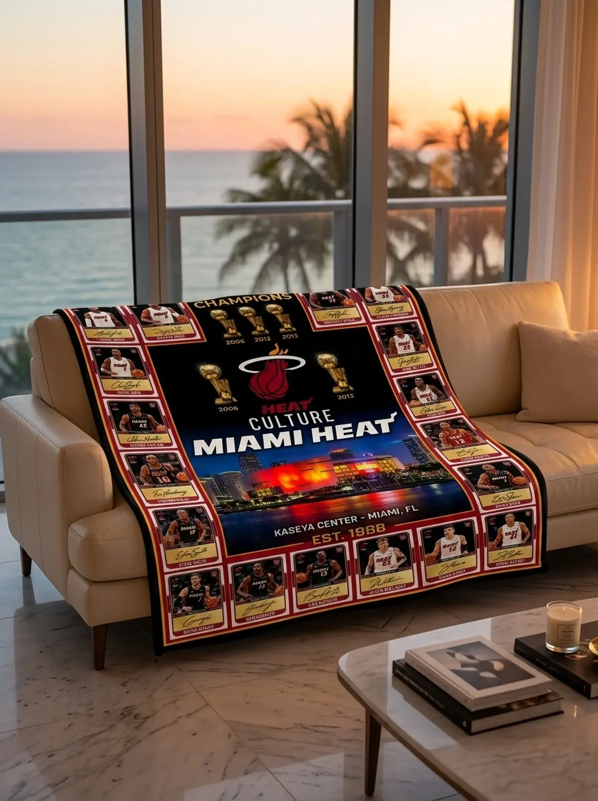 miami heat 3x nba champions kaseya center legends facsimile signatures fleece throw blanket mockup 2 Miami Heat 3x NBA Champions Kaseya Center Legends Facsimile Signatures Fleece Throw Blanket - Front View Main Mockup
