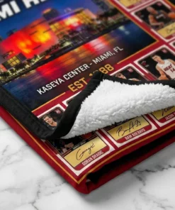 Miami Heat 3x NBA Champions Kaseya Center Legends Facsimile Signatures Fleece Throw Blanket - Lifestyle Model Mockup