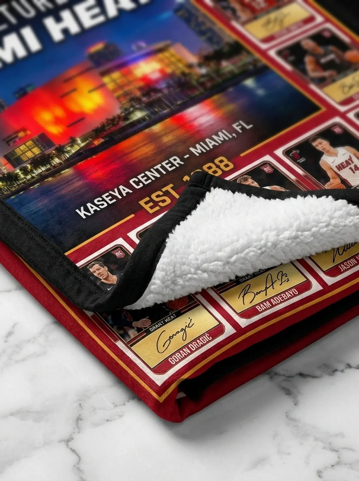 Miami Heat 3x NBA Champions Kaseya Center Legends Facsimile Signatures Fleece Throw Blanket - Design Preview