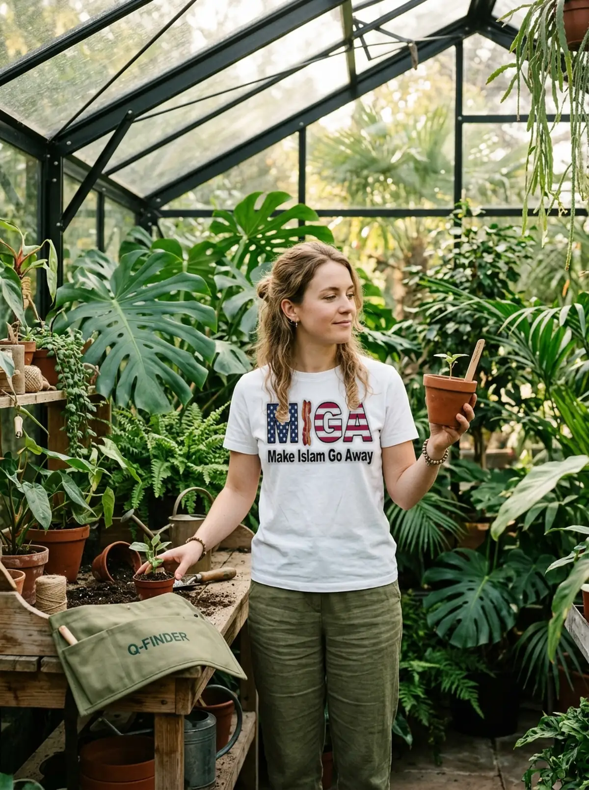 miga make islam go away white tshirt greenhouse MIGA Make Islam Go Away Shirt Ornament - Back or Alternative Angle Mockup