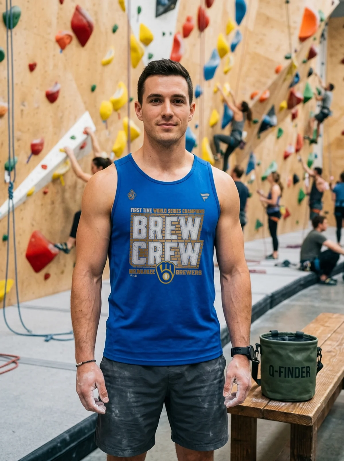 milwaukee brewers 2026 world series champions brew crew blue tanktop climbing gym Milwaukee Brewers 2026 World Series Champions Brew Crew T-Shirt - Close-up Graphic Detail Mockup