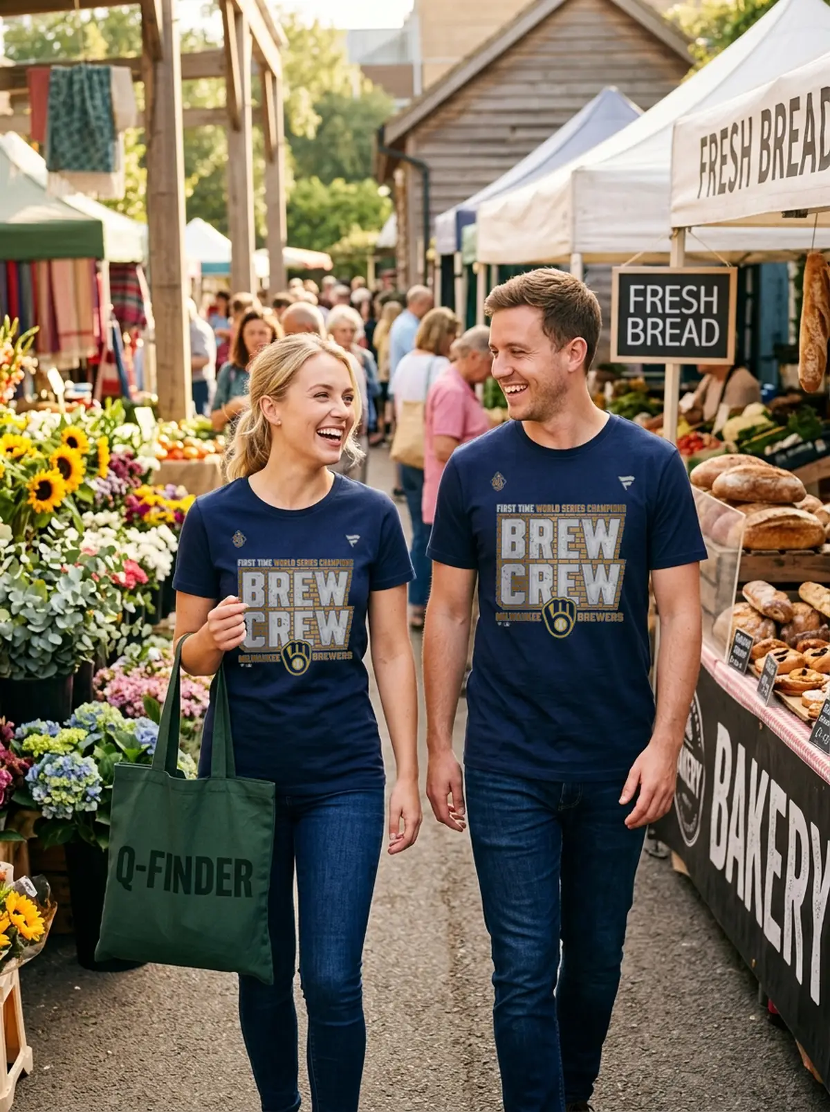 milwaukee brewers 2026 world series champions brew crew blue tshirt farmers market couple Milwaukee Brewers 2026 World Series Champions Brew Crew T-Shirt - Front View Main Mockup