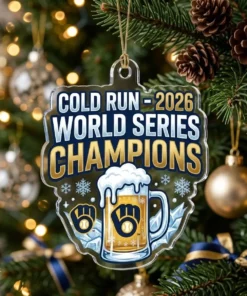 Milwaukee Brewers 2026 World Series Champions Cold Run Custom Acrylic Ornament - Lifestyle Model Mockup