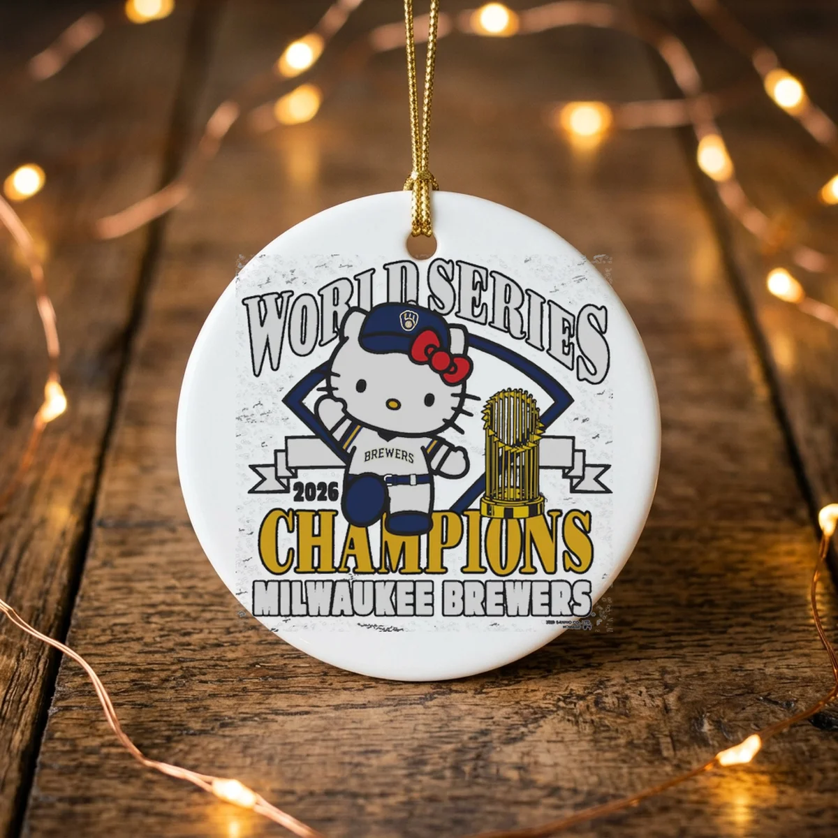 milwaukee brewers 2026 world series champions hello kitty ornament Milwaukee Brewers 2026 World Series Champions Hello Kitty T-Shirt - Lifestyle Model Mockup