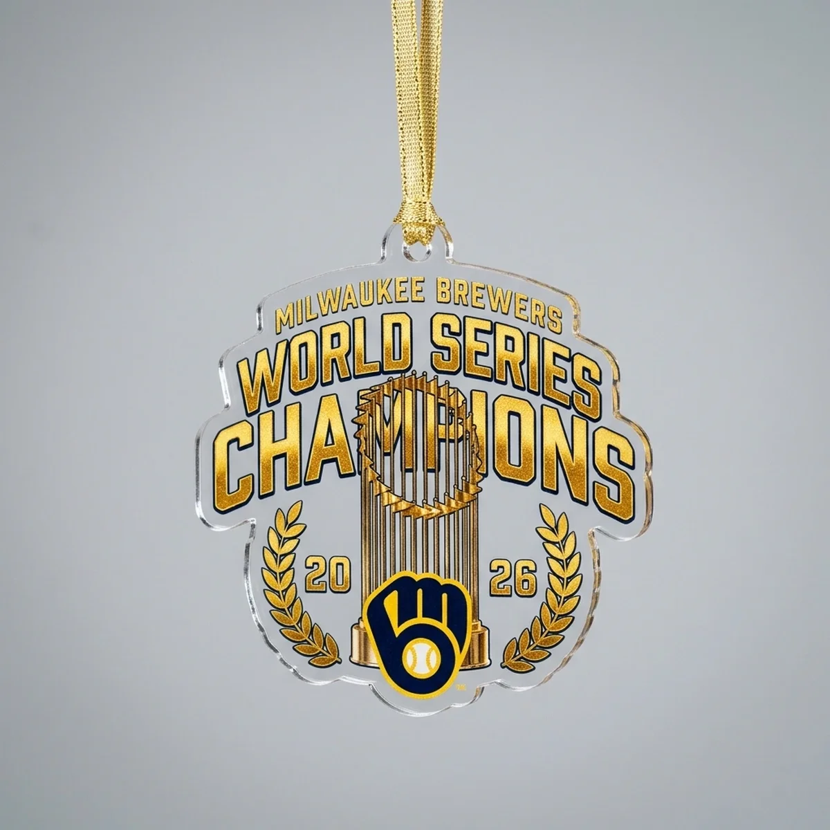 milwaukee brewers 2026 world series champions locker room acrylic ornament 1 Milwaukee Brewers 2026 World Series Champions Official Locker Room Custom Acrylic Ornament - Front View Main Mockup