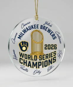 Milwaukee Brewers 2026 World Series Champions Signature Roster Custom Acrylic Ornament - Front View Main Mockup