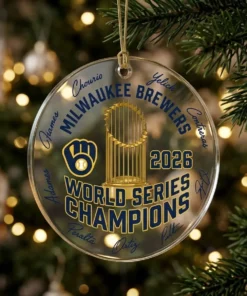Milwaukee Brewers 2026 World Series Champions Signature Roster Custom Acrylic Ornament - Lifestyle Model Mockup