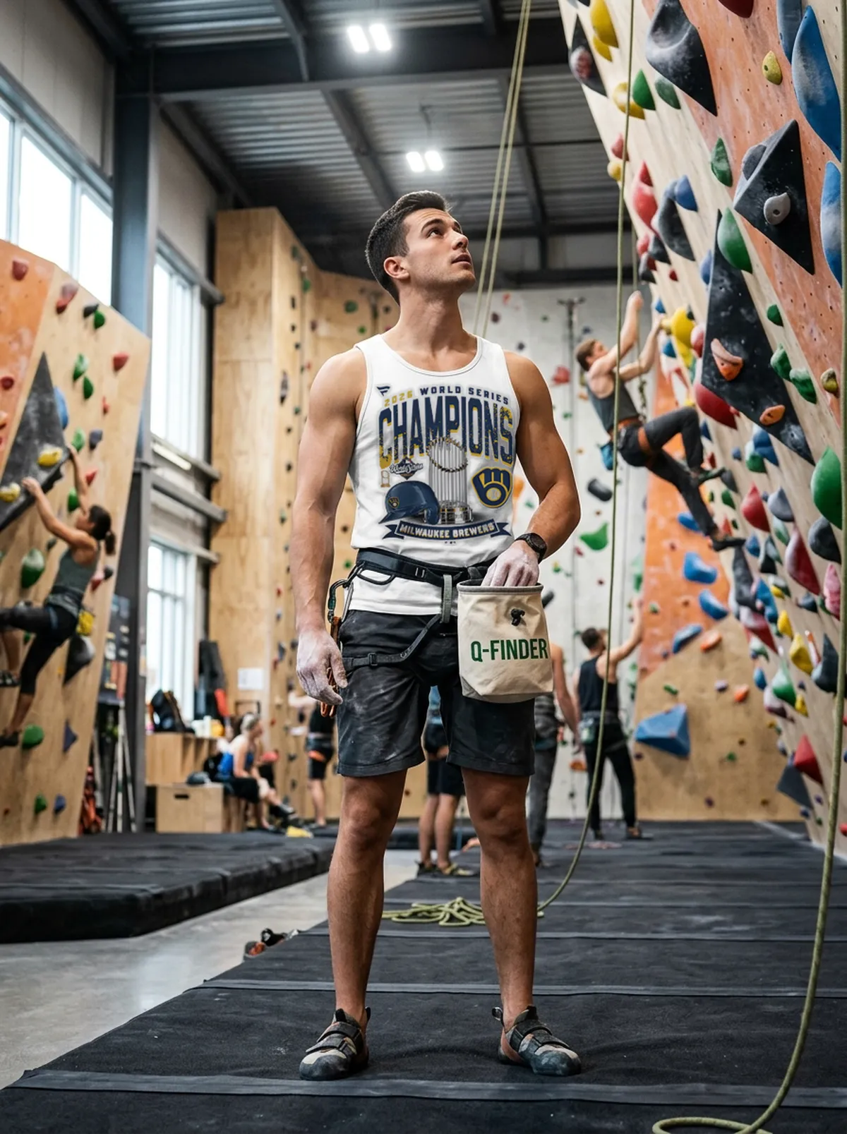 milwaukee brewers 2026 world series champions wild pitch white tanktop bouldering Milwaukee Brewers 2026 World Series Champions Wild Pitch T-Shirt - Back or Alternative Angle Mockup