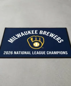 Milwaukee Brewers Retro Ball-In-Glove Logo Navy Gold Doormat - Lifestyle Model Mockup