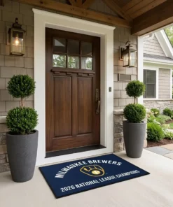 Milwaukee Brewers Retro Ball-In-Glove Logo Navy Gold Doormat - Front View Main Mockup