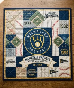 Milwaukee Brewers Retro Ball-In-Glove Vintage Quilt Throw Blanket - Lifestyle Model Mockup