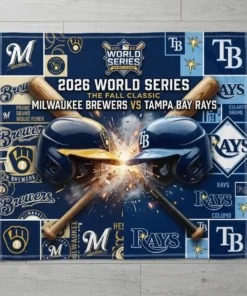 Milwaukee Brewers Vs Tampa Bay Rays 2026 World Series Fall Classic Dueling Helmets Blanket - Lifestyle Model Mockup