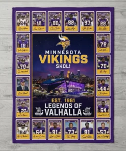 Minnesota Vikings Skol Vikings US Bank Stadium Legends Facsimile Signatures Fleece Throw Blanket - Close-up Graphic Detail Mockup