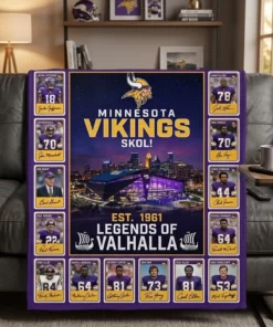 Minnesota Vikings Skol Vikings US Bank Stadium Legends Facsimile Signatures Fleece Throw Blanket - Front View Main Mockup