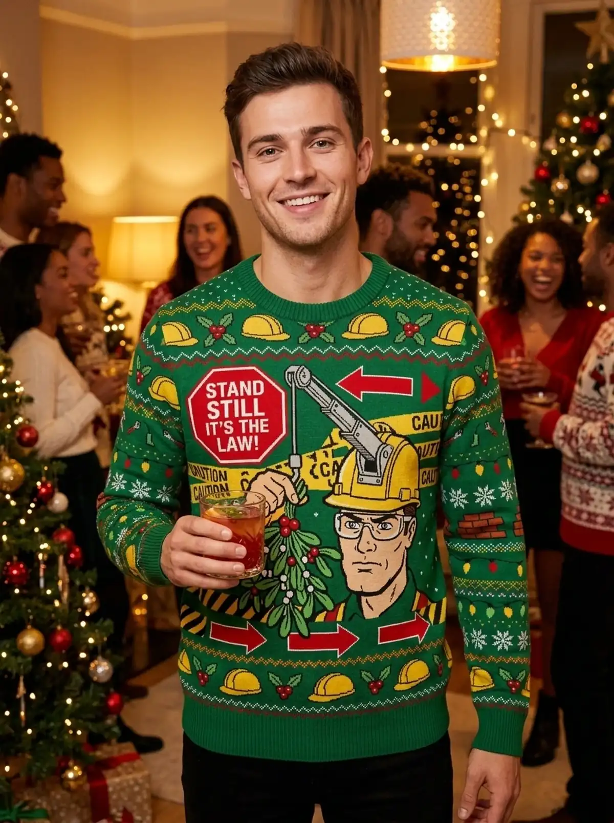 Mistletoe Helmet Full Contact Kissing Ugly Christmas Sweater - Design Preview