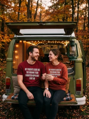 my parents gave me the wrong tism i wanted nepo but i got au red tshirt campervan tailgate couple