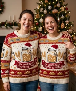My Sourdough Starter Named Bob Is Family Ugly Christmas Sweater - Lifestyle Model Mockup
