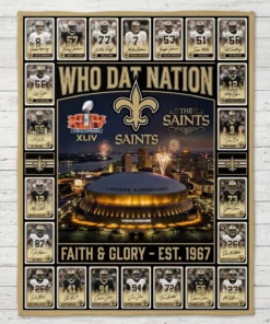 New Orleans Saints Who Dat Nation Caesars Superdome Legends Facsimile Signatures Fleece Throw Blanket - Close-up Graphic Detail Mockup