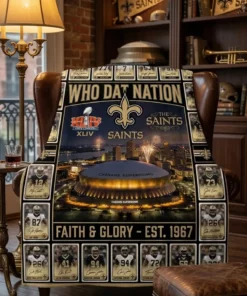 New Orleans Saints Who Dat Nation Caesars Superdome Legends Facsimile Signatures Fleece Throw Blanket - Front View Main Mockup