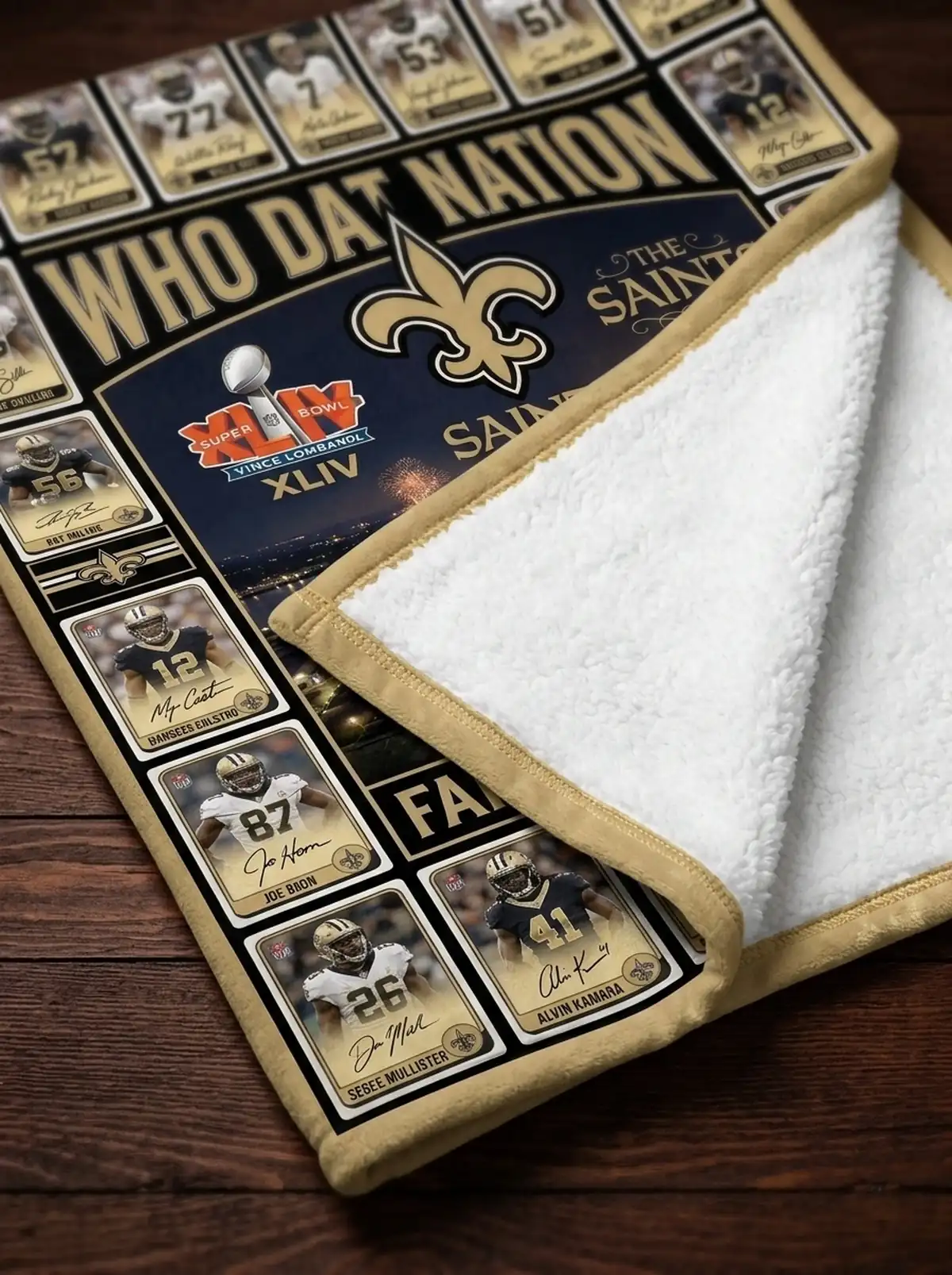 New Orleans Saints Who Dat Nation Caesars Superdome Legends Facsimile Signatures Fleece Throw Blanket - Design Preview