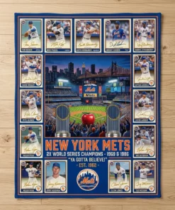 New York Mets Citi Field 2x World Series Champions Legends Facsimile Signatures Fleece Throw Blanket - Close-up Graphic Detail Mockup